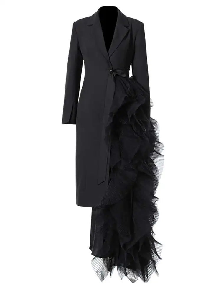 HEYFANCYSTYLE Women's Elegant Asymmetric Tulle Designer Full-Length Blazer