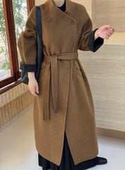 HEYFANCYSTYLE Women's Elegant Belted Extra Long Longline Wool-Blend Coat