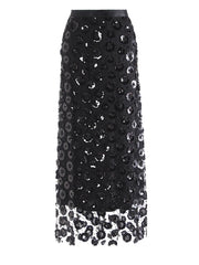HEYFANCYSTYLE Women's Elegant Floral Sequin Mesh Midi Skirt for Exclusive Evenings