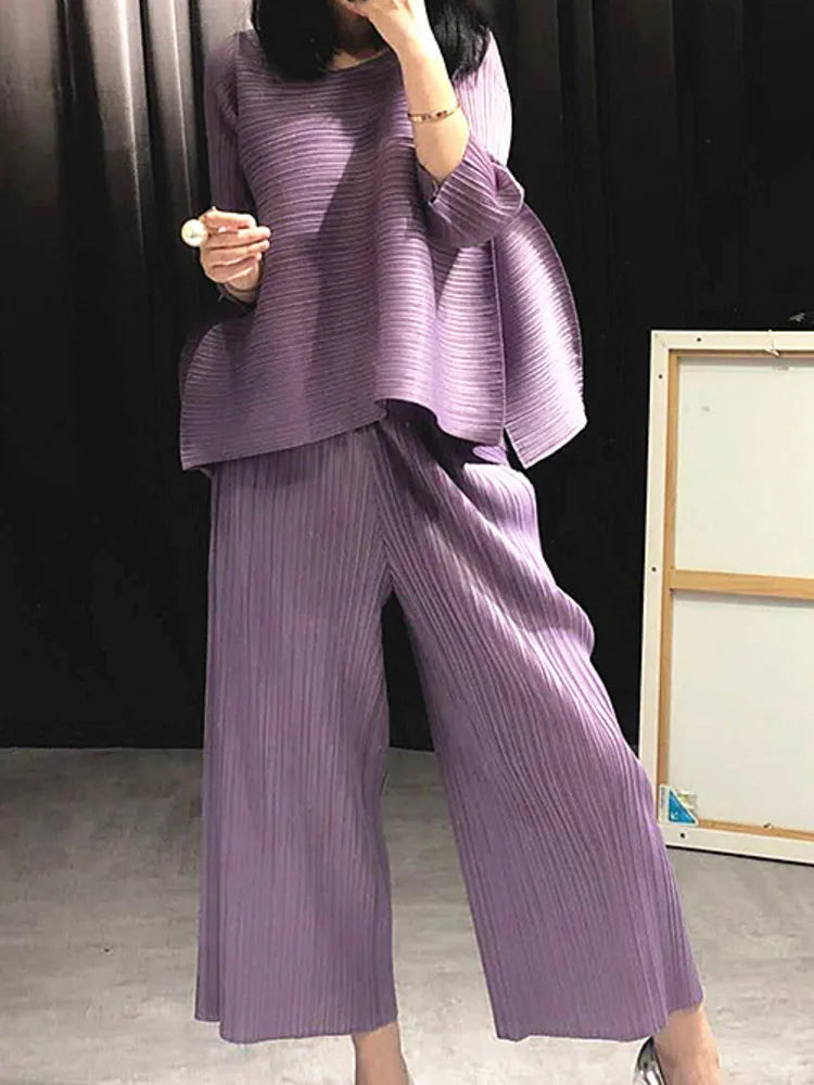 HEYFANCYSTYLE Women's Elegant Pleated Fabric Co-ord Set with Ankle Length
