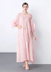 HEYFANCYSTYLE Women's Elegant Plissé 3D Ruffle Designer Japanese Midi Dress