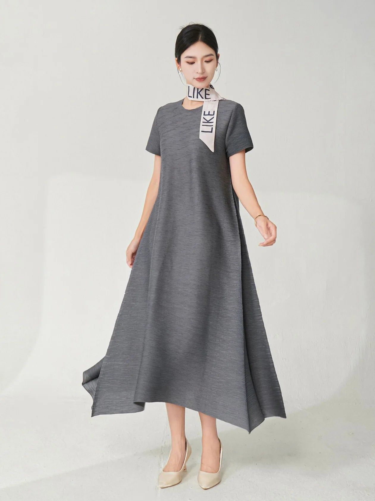 HEYFANCYSTYLE Women's Elegant Plissé Japanese Pleated Midi Dress