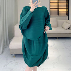 HEYFANCYSTYLE Women's Elegant Plissé Japanese Skirt Set Modest Luxury