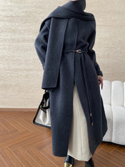 HEYFANCYSTYLE Women's Extra Long Wool-Blend Coat - Scarf Included