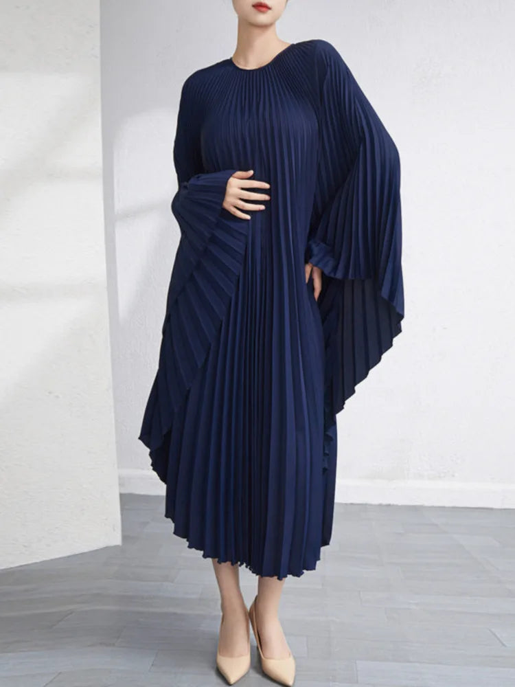 HEYFANCYSTYLE Women's Flowy Kaftan Japanese Pleated Midi Dress Elegant