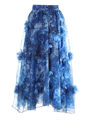 HEYFANCYSTYLE Women's Haute Floral Appliqué Designer Pull-On Midi Skirt