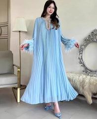 HEYFANCYSTYLE Women's Japanese Designer Plisse Pleated Feather Gown