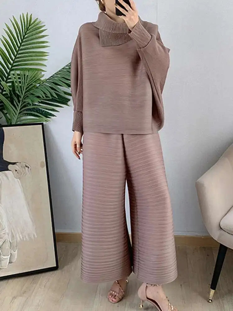 HEYFANCYSTYLE Women's Japanese Pleated Plisse Top and Pant Set