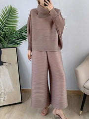 HEYFANCYSTYLE Women's Japanese Pleated Plisse Top and Pant Set