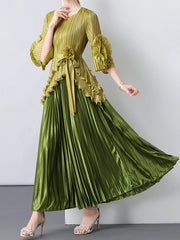 HEYFANCYSTYLE Women's Japanese Pleated Top with Matching Luxury Skirt