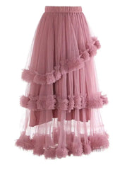 HEYFANCYSTYLE Women's Layered Tulle Ruffle Evening Skirt