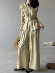 HEYFANCYSTYLE Women's Linen Blend Set, High-Rise, Wide Leg, Luxury Two-Piece