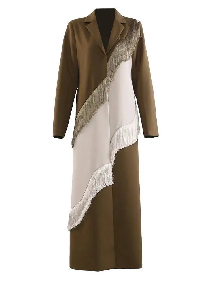 HEYFANCYSTYLE Women's Longline Asymmetric Fringe Designer Coat