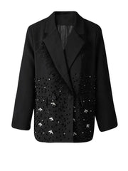HEYFANCYSTYLE Women's Luxe Feather & Bead Oversized Blazer Jacket