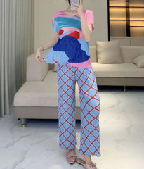 HEYFANCYSTYLE Women's Luxe Japanese Plissé Geometric Tunic & Trousers