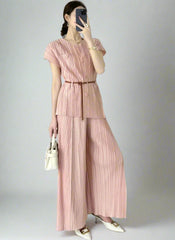 HEYFANCYSTYLE Women's Luxe Pleated Japanese Designer Top & Palazzo Pants