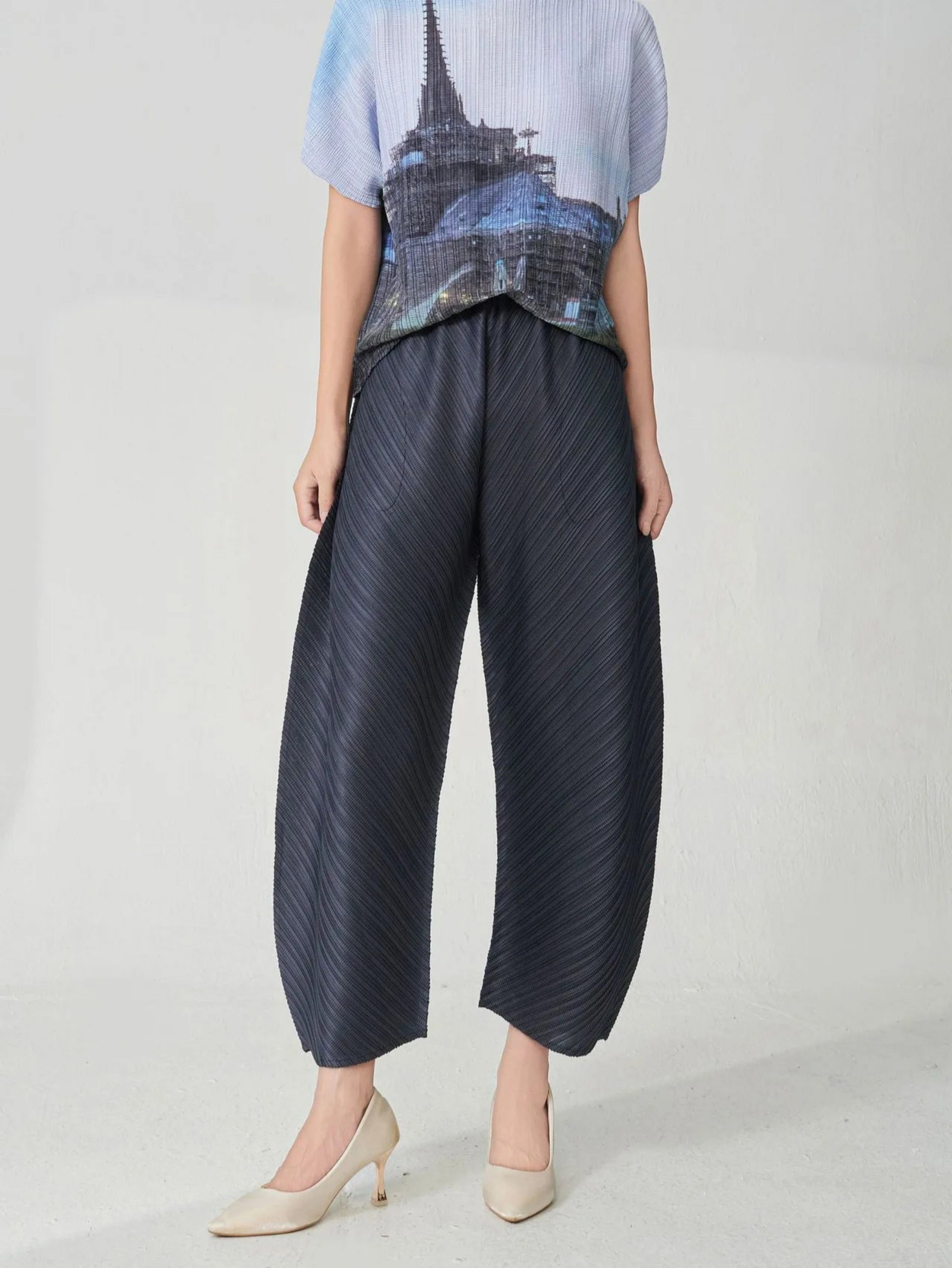 HEYFANCYSTYLE Women's Luxe Plissé Japanese Pleated Palazzo Pants