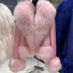 HEYFANCYSTYLE Women's Luxe Shearling Jacket, Curly Lamb Fur