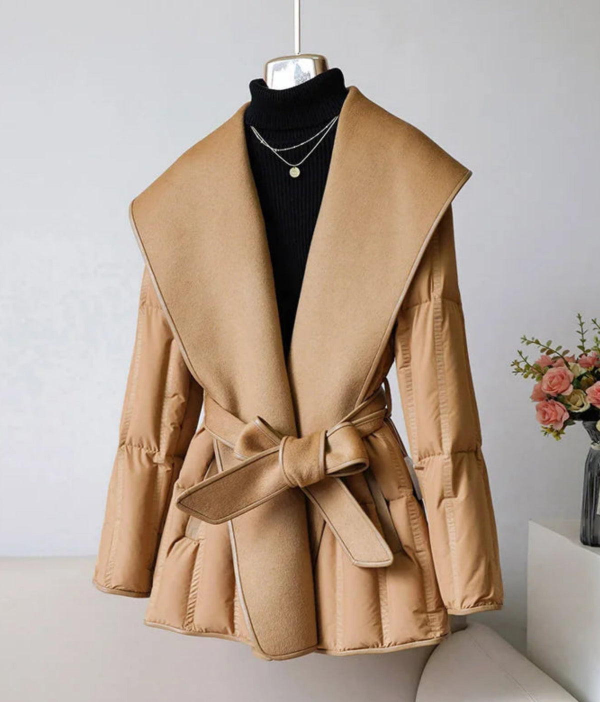 HEYFANCYSTYLE Women's Luxe Wool-Blend Duck Down Puffer Coat with Shawl Collar
