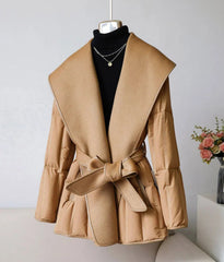 HEYFANCYSTYLE Women's Luxe Wool-Blend Duck Down Puffer Coat with Shawl Collar