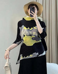 HEYFANCYSTYLE Women's Luxurious Irregular Designer Japanese Pleated Top