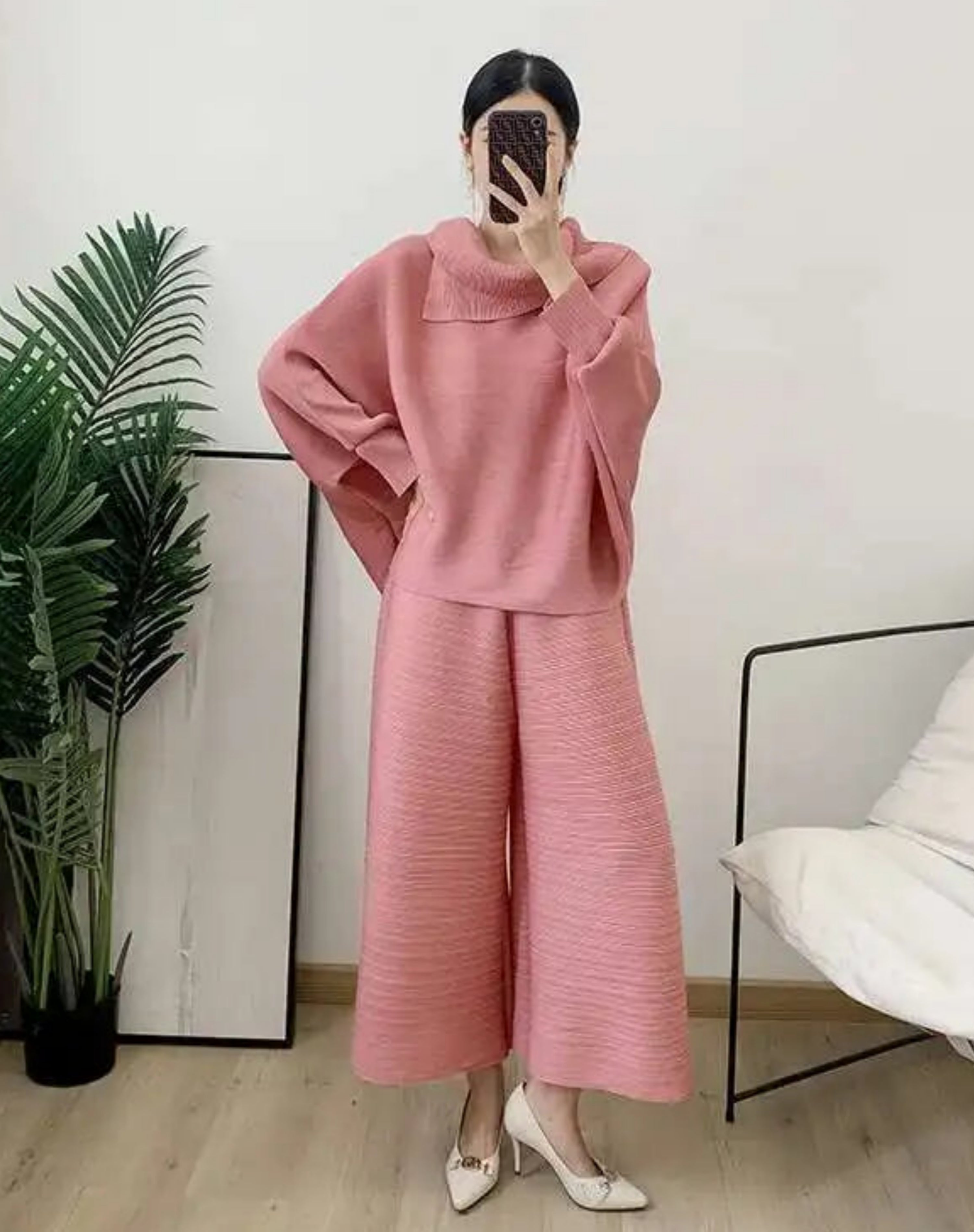 HEYFANCYSTYLE Women's Luxury Comfortable Japanese Plissé Pleated Pant Suit