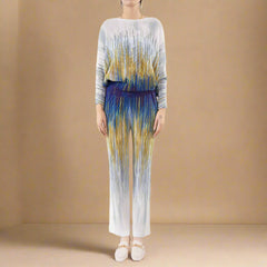 HEYFANCYSTYLE Women's Luxury Designer Japanese Plissé Knit Top & Pants Set