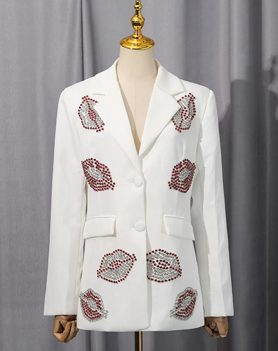 HEYFANCYSTYLE Women's Luxury Designer Rhinestone Blazer with Unique Pattern
