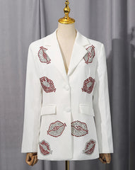 HEYFANCYSTYLE Women's Luxury Designer Rhinestone Blazer with Unique Pattern