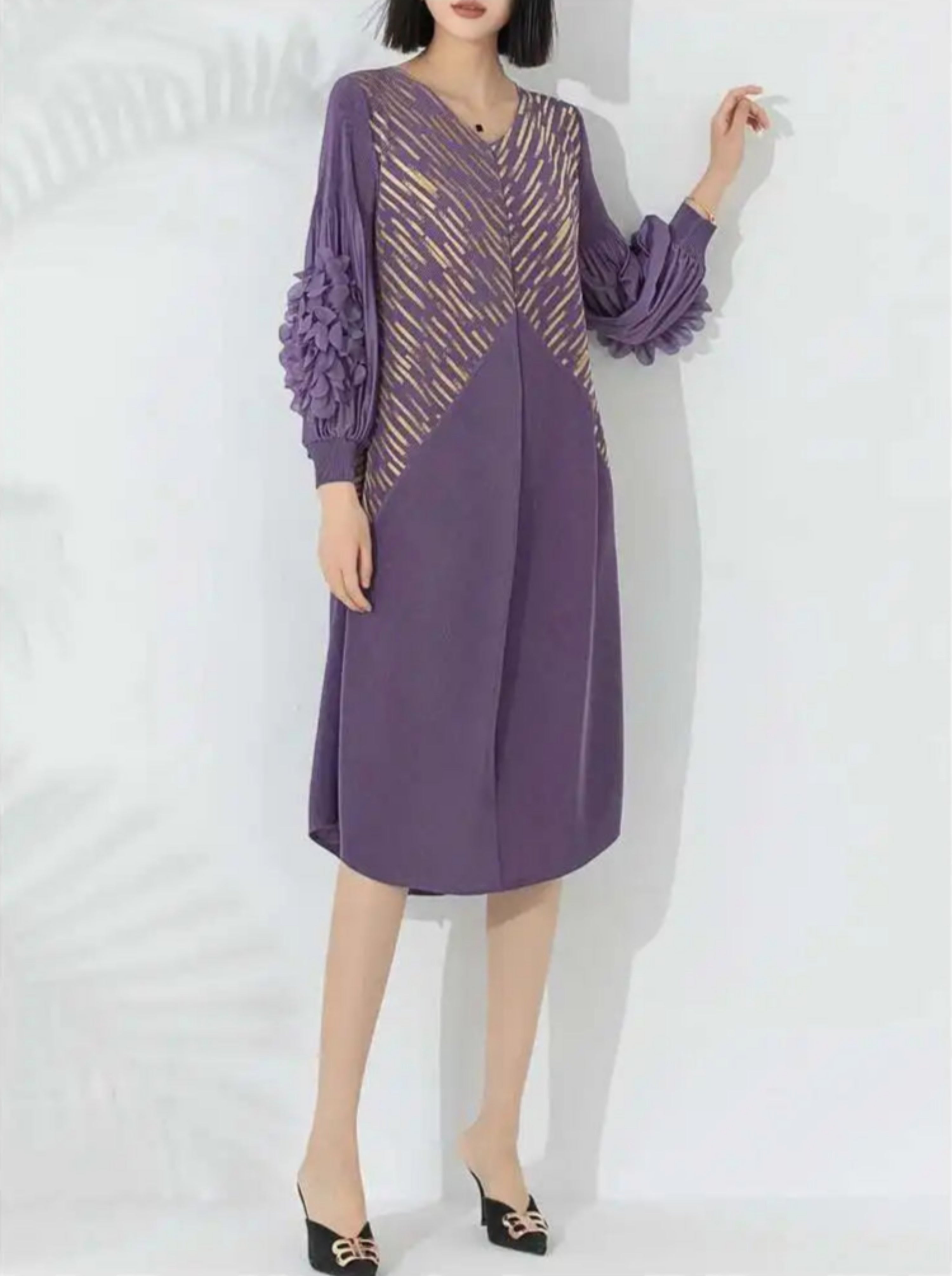 HEYFANCYSTYLE Women's Luxury Japanese Plissé Pleated Detail Dress