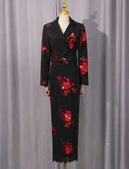HEYFANCYSTYLE Women's Luxury Petite Formal Sequin Maxi Skirt & Crop Blazer Set