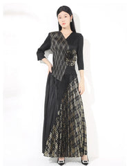 HEYFANCYSTYLE Women's Luxury Rayon Petite Pleated Skirt Set for Evening Events