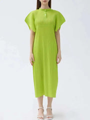 HEYFANCYSTYLE Women's Midi Japanese Pleated Stand Collar Luxury Dress