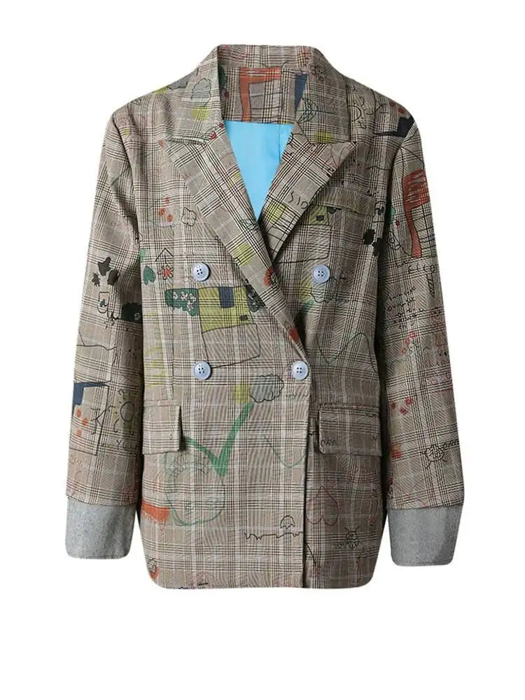 HEYFANCYSTYLE Women's Oversized Modern Plaid Art Blazer
