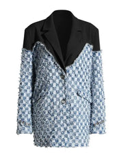 HEYFANCYSTYLE Women's Oversized Tailored Blazer with Distressed Denim Detail