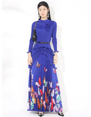 HEYFANCYSTYLE Women's Petite Japanese Pleated Modest Butterfly Top and Skirt Set