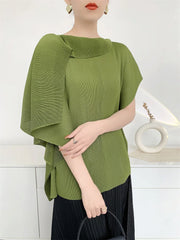 HEYFANCYSTYLE Women's Pleat Plissé Asymmetric Draped Blouse Luxury Top