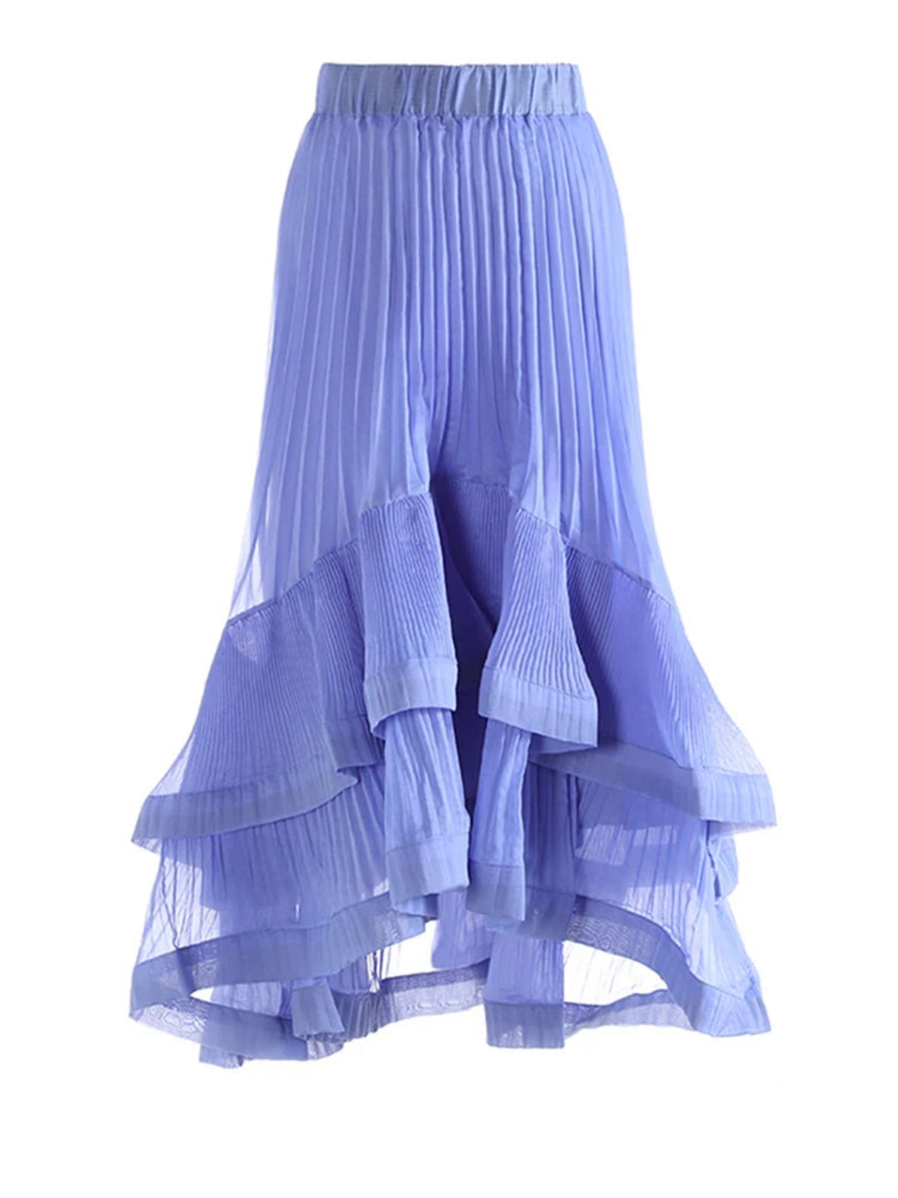 HEYFANCYSTYLE Women's Pleated Asymmetric Midi Skirt Luxury Designer