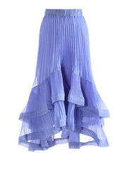 HEYFANCYSTYLE Women's Pleated Asymmetric Midi Skirt Luxury Designer