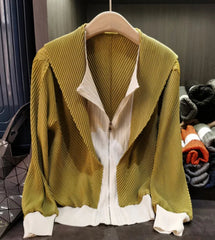 HEYFANCYSTYLE Women's Pleated Designer Japanese Plisse Unique Zip Up Hoodie Jacket