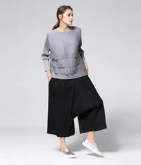 HEYFANCYSTYLE Women's Pleated Relaxed Modern Palazzo Pant Set with Fringed Top