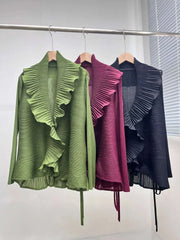 HEYFANCYSTYLE Women's Pleated Ruffle Japanese Designer Cardigan