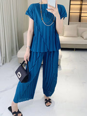 HEYFANCYSTYLE Women's Pleated Vertical Wide Leg Set Japanese