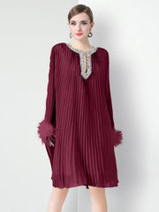 HEYFANCYSTYLE Women's Plisse Crystal Neckline Cocktail Dress