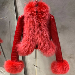 HEYFANCYSTYLE Women's Premium Sheepskin Raccoon Fur Jacket for Special Occasions - Custom-Made