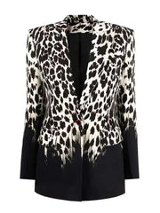 HEYFANCYSTYLE Women's Relaxed Boyfriend Tailored Blazer with Animalier Print