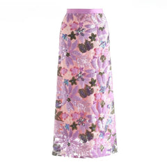 HEYFANCYSTYLE Women's Sequin Floral Embroidered Midi Skirt Luxury