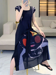HEYFANCYSTYLE Women's Signature Pleated Plissé Midi Dress Japanese Design