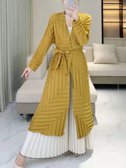 HEYFANCYSTYLE Women's Tailored Fit Japanese Pleated Duster with Belted Waist