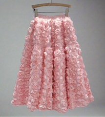HEYFANCYSTYLE Women's Tulle Romantic Flared Midi Skirt with Rose Detail for Wedding Guest